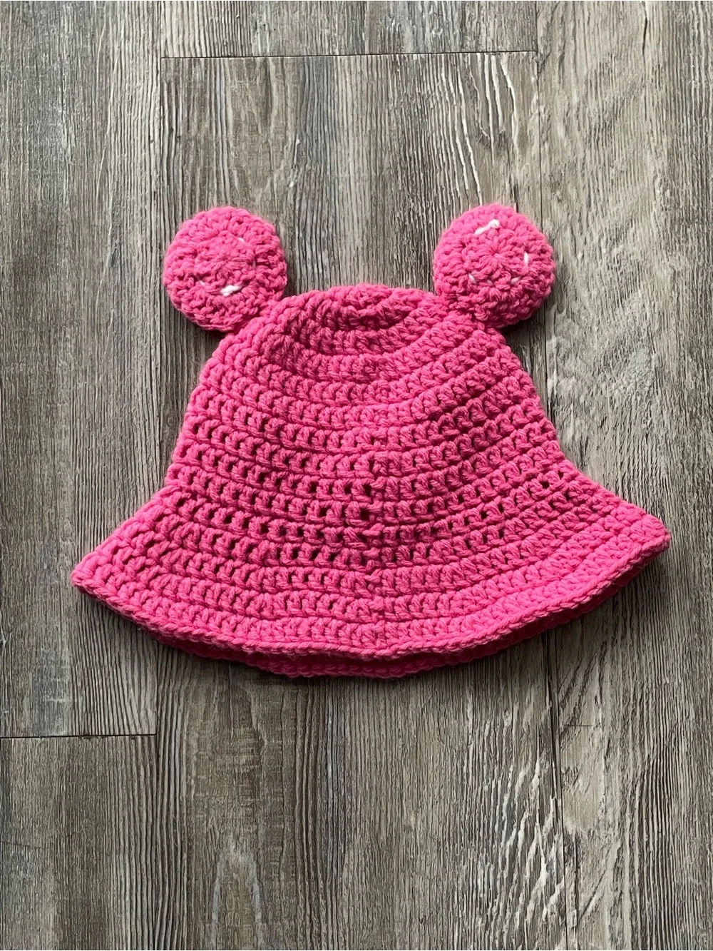 Kids Crochet Bear Bucket Hat - Pink Infant 6-12 months - Handmade